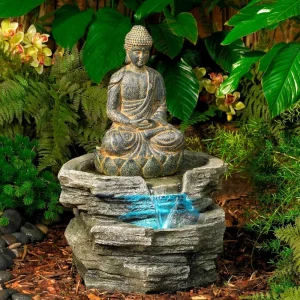 Sitting Buddha Rustic Zen Outdoor Floor Water Fountain