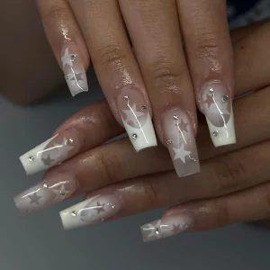 French False Nail for Women Coffin White Tips